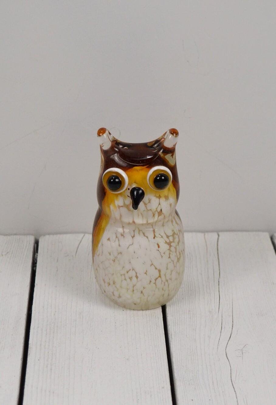 Blown Glass Brown Owl Paperweight